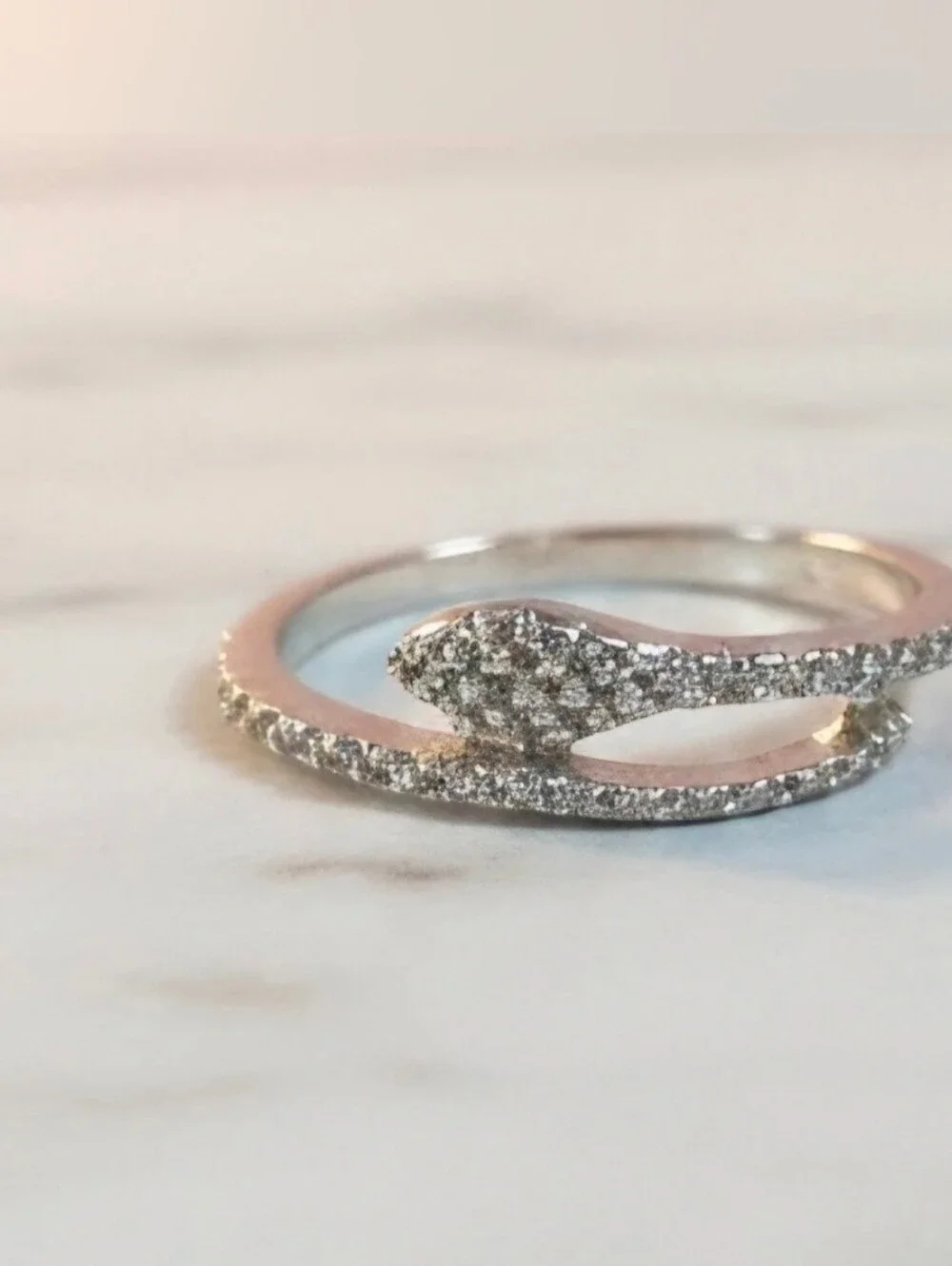 Sterling Silver Textured Snake Wrap Ring in Silver - Size 6